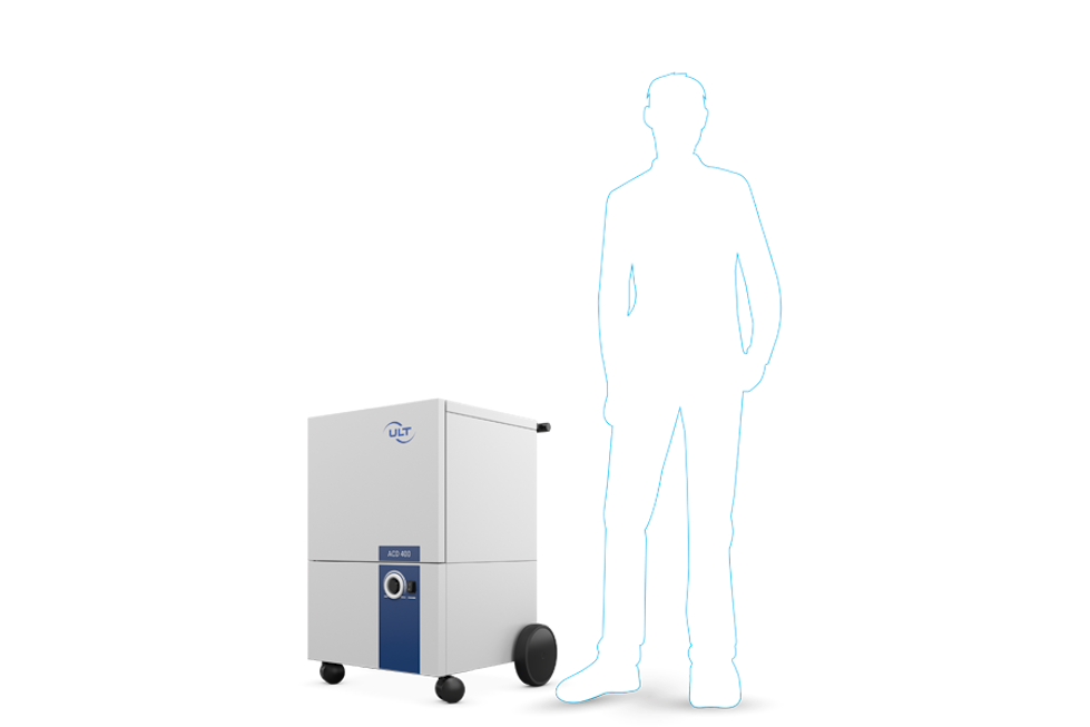 Schematic representation of a person next to the extraction system