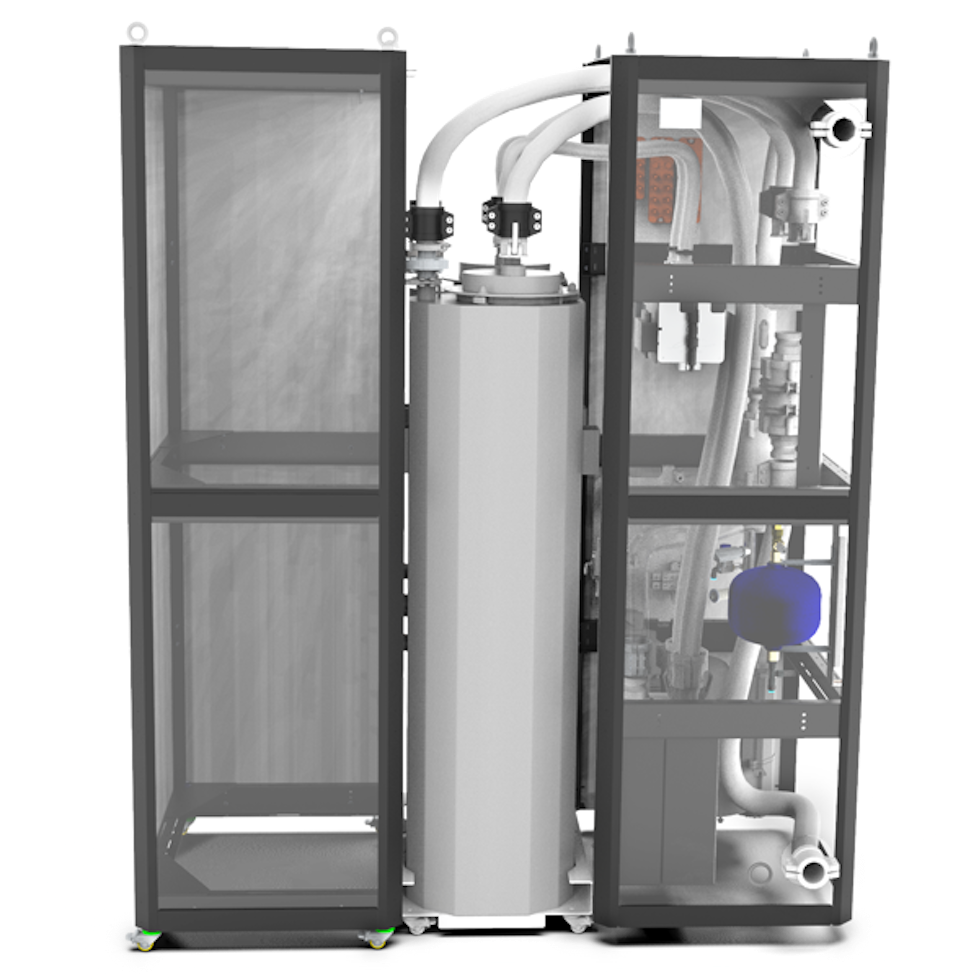 Ansicht von vorn mit offenen und transparenten Gehäusemoduel auf Rollen