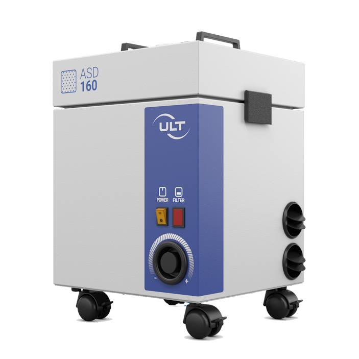 Grey device with a blue sticker on the front
