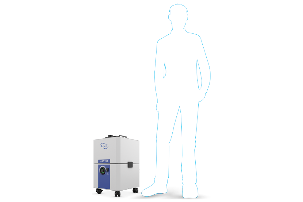 Dimension of the mobile dust extractor compared to a person