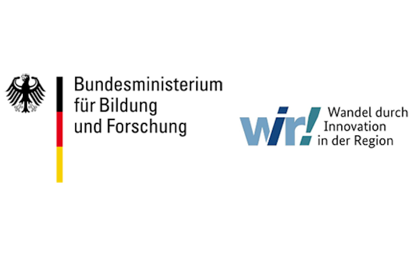 Logo Förderprojekt WIR (Wandel durch Innovation in der region) auf weißem Grund