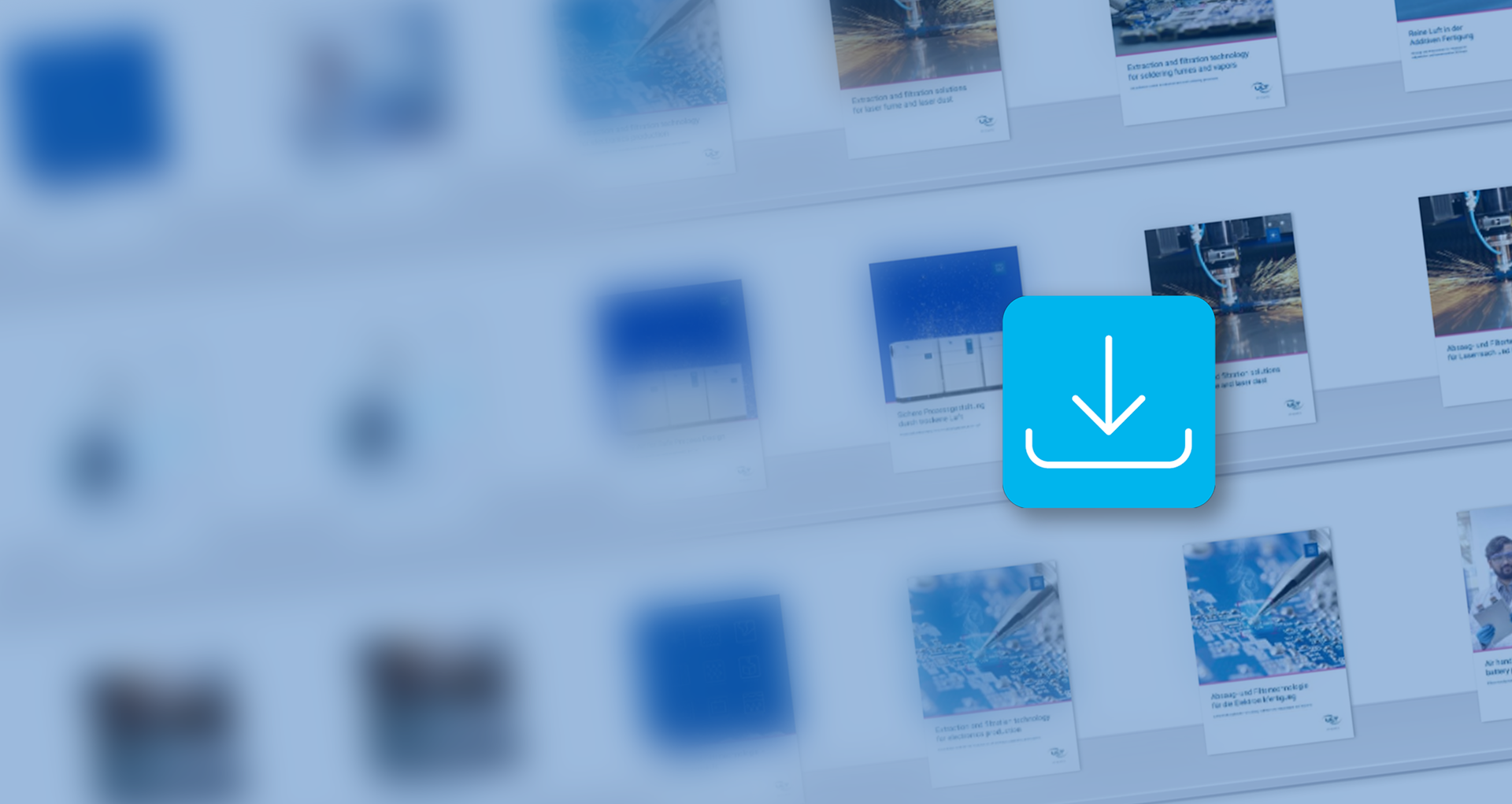 Blue download button in front of some ULT brochures