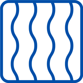 Blue icon with wavy lines leading downwards