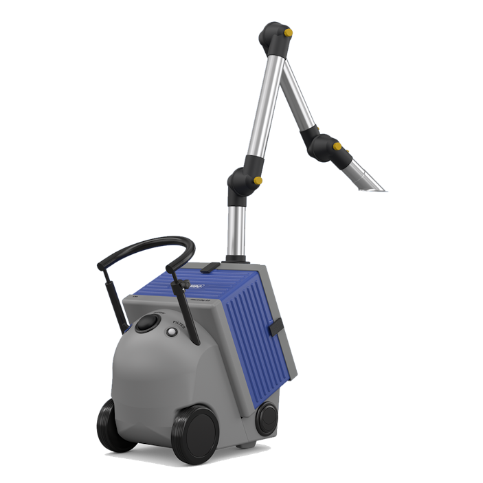 Mobile extraction unit with castors and extraction arm
