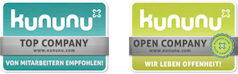 Zwei Siegel der Plattform kununu - Top-Company & Open Company