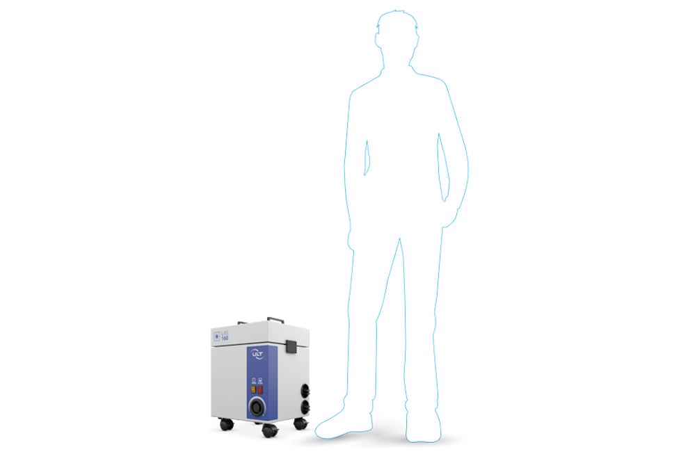 Dimensions of the extraction system compared to a human