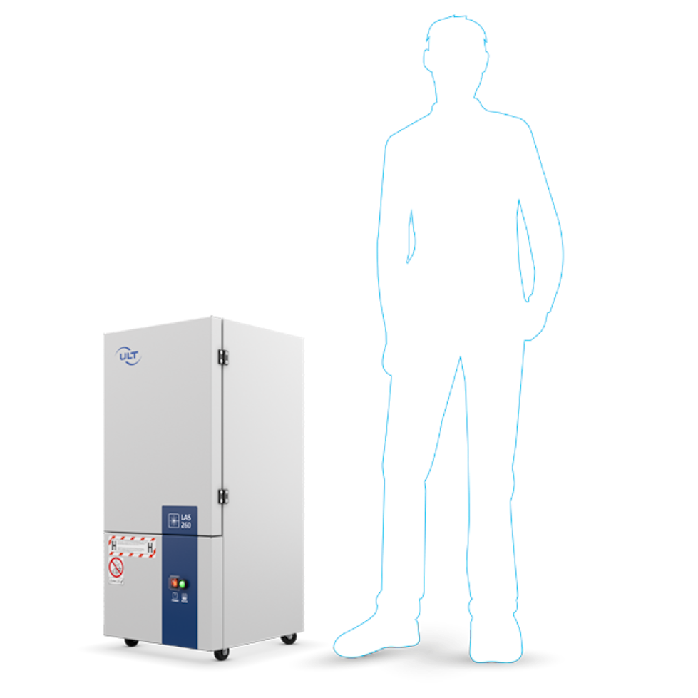 Schematische Darstellung eines Menschen neben demr Filteranlage