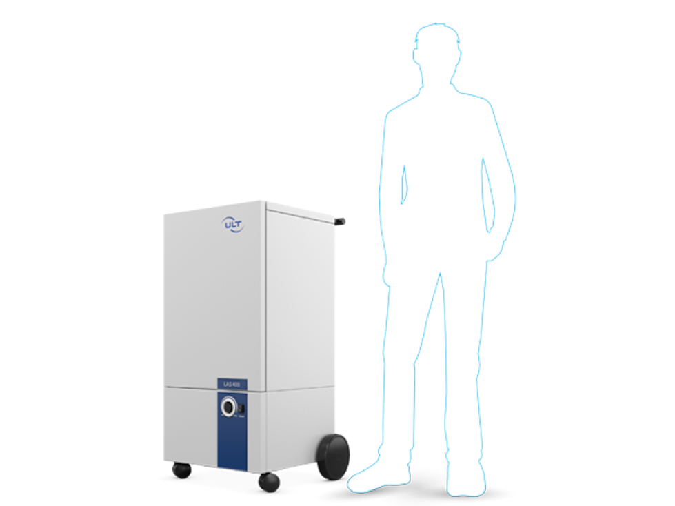 Human silhouette next to the waist-high machine