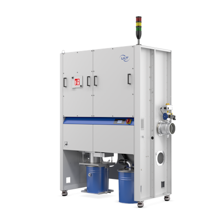 Sideview of the system with two blue bins