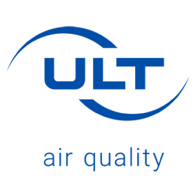 ULT corporate logo with claim written in blue