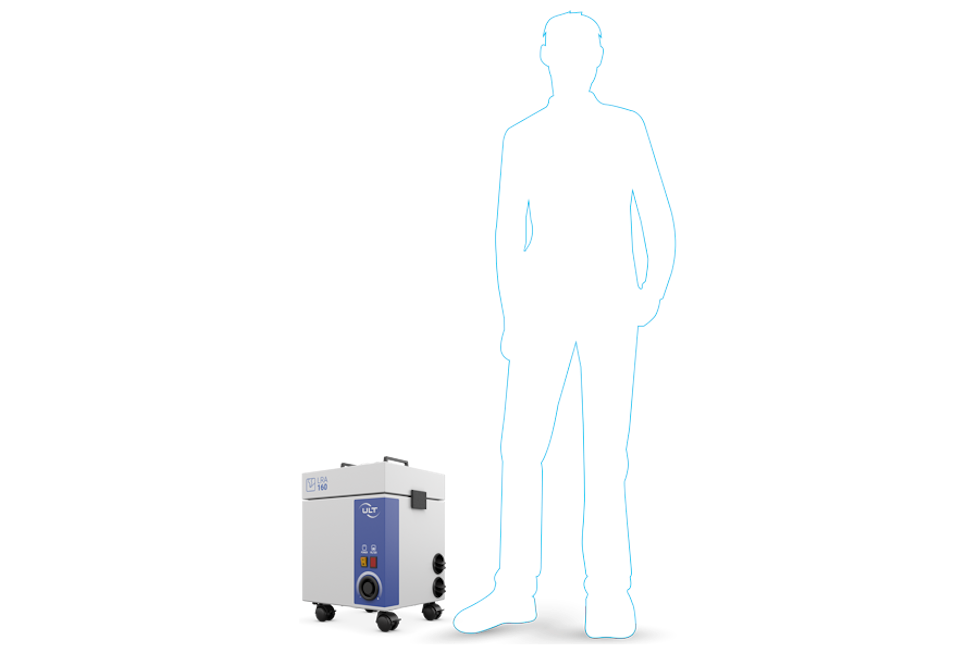 Dimensions of the extraction system compared to a person