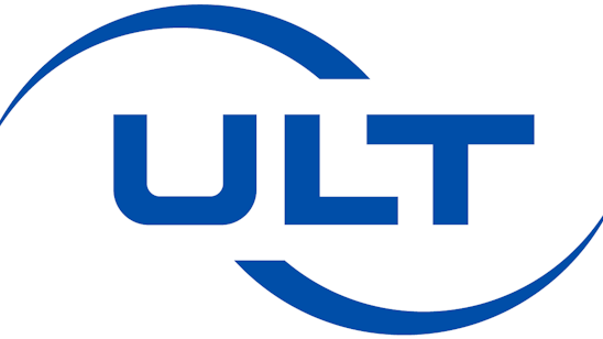 Blauer Namenszug ULT umrandet von zwei Halbkreisen