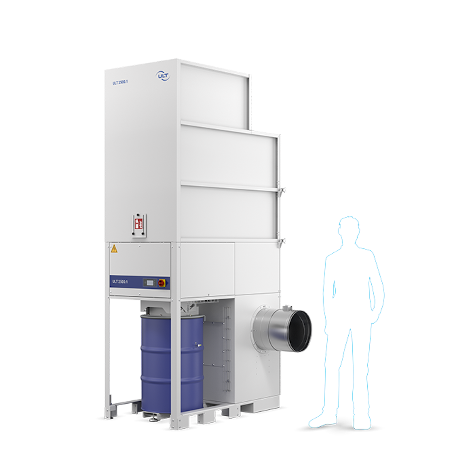 Silhouette eines Menschen neben der 3,20 m hohen Absauganlage
