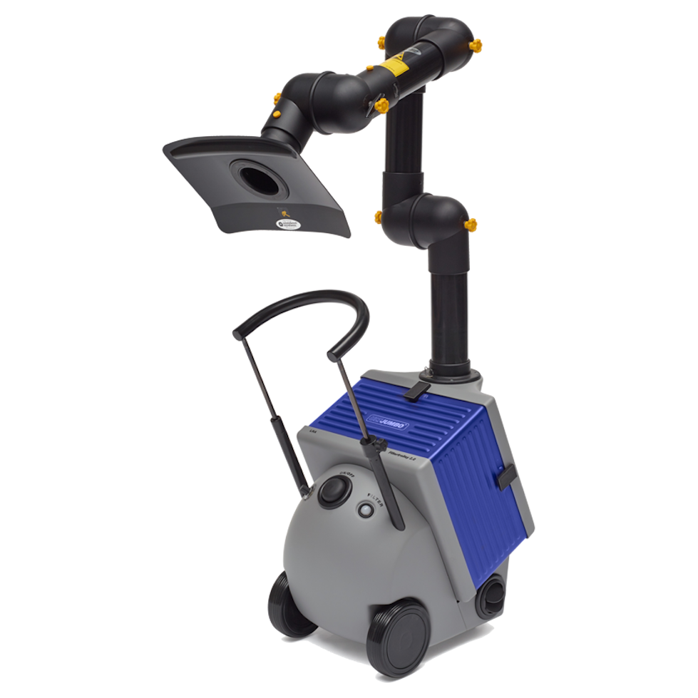 Blau-graues Gerät mit Rollen zur mobilen Absaugung