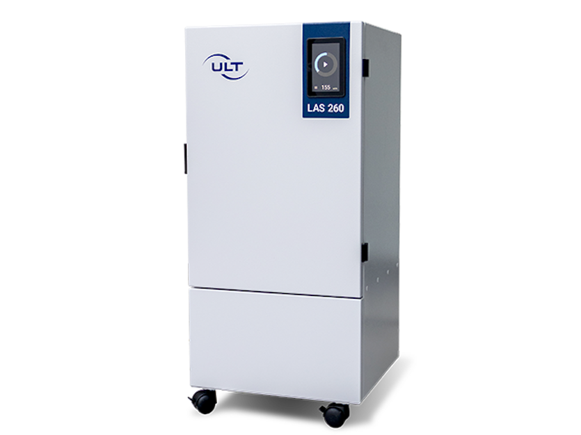 Seitlicher Blick auf das graue Gerät mit Display oben rechts