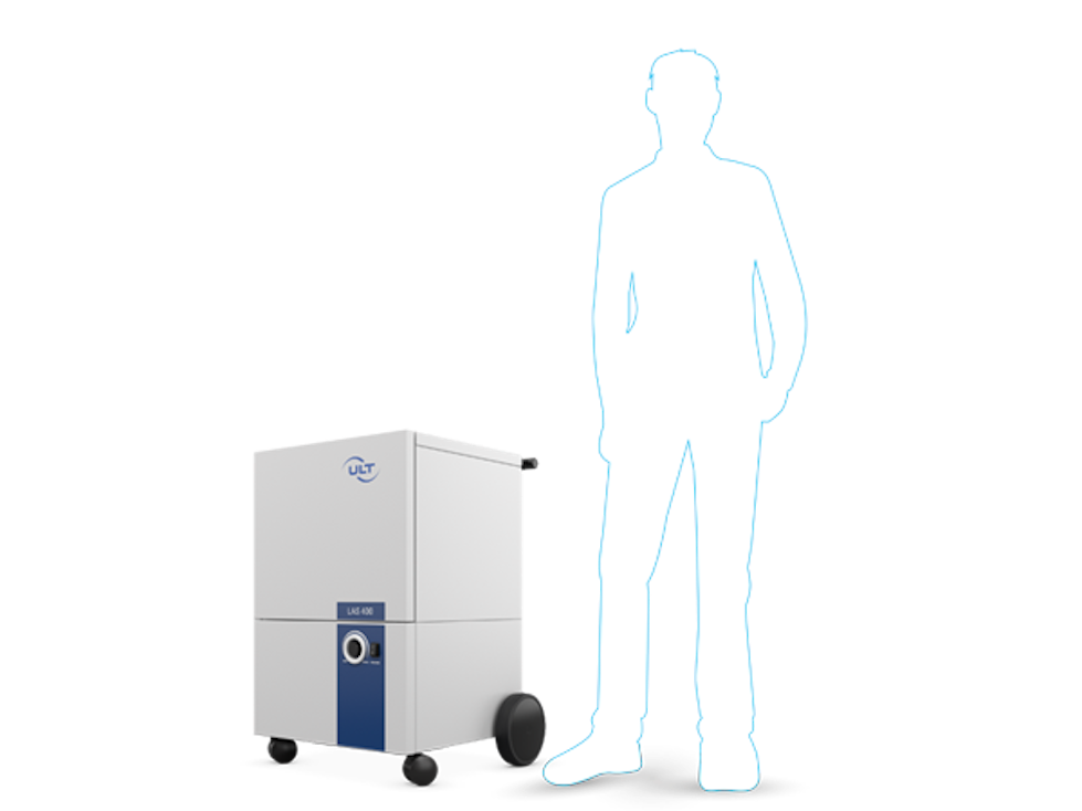 Silhouette of a person next to the device, which reaches up to the hip