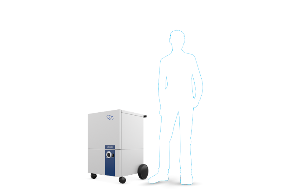 Schematic representation of a person next to the extraction system