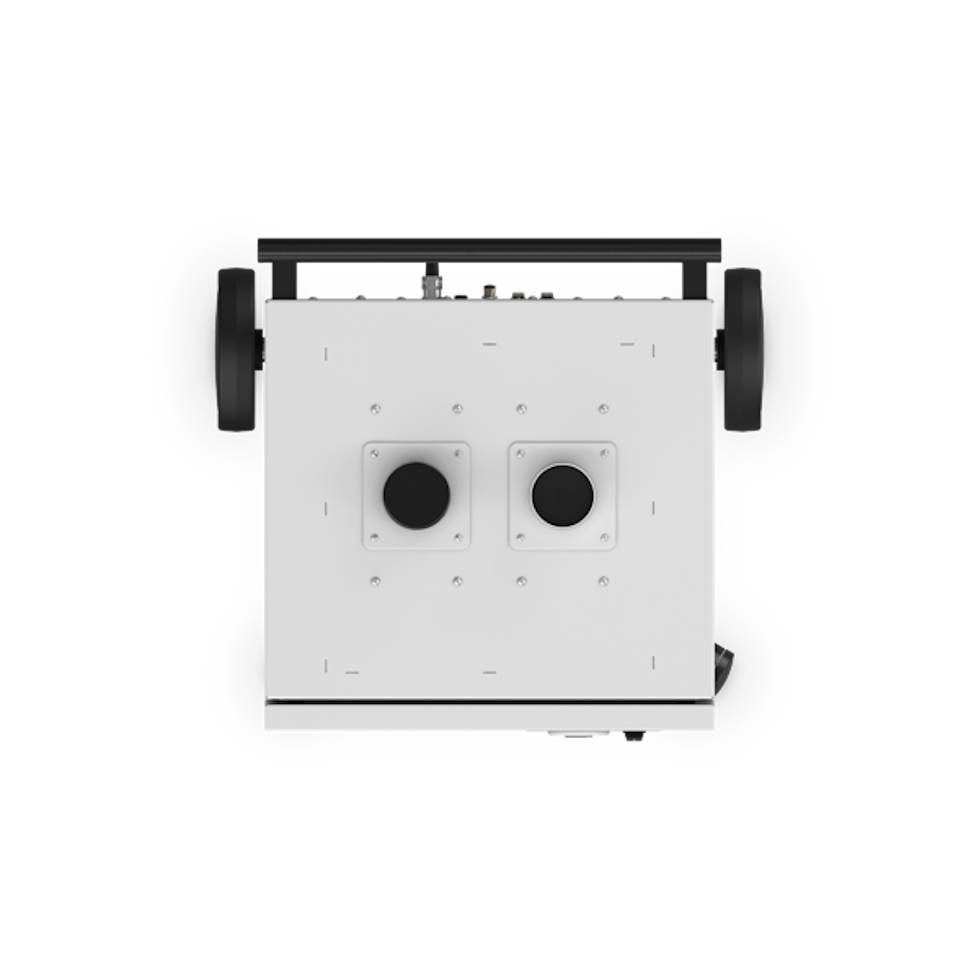 Blick auf die Gereäteoberseite mit zwei runden Öffnungen