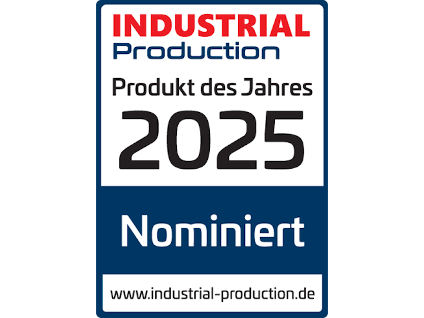 Nominierungsbutton für den Industriepreis der Zeitschrift Industrial Production