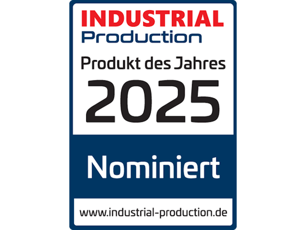Nominierungsbutton für den Industriepreis der Zeitschrift Industrial Production