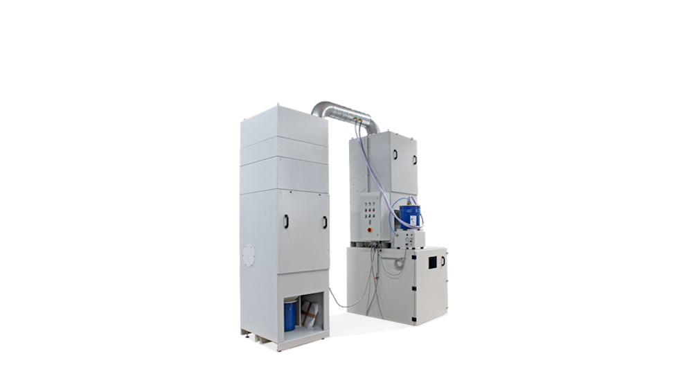 Auf Kundenprojekte ausgelegte Absaug- und Filtertechnik.  Maschine vor weißem Hintergrund