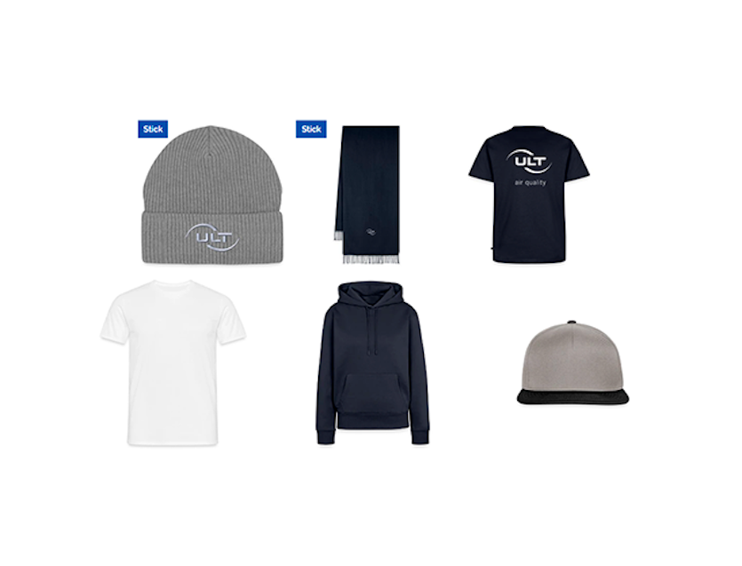 T-Shirts, Pullover, Mützen mit Logo den Absaugtechnik-Anbieter ULT