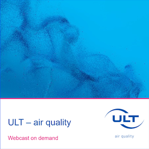 Quadratisches Cover mit Staubpartikeln und dem ULT-Logo