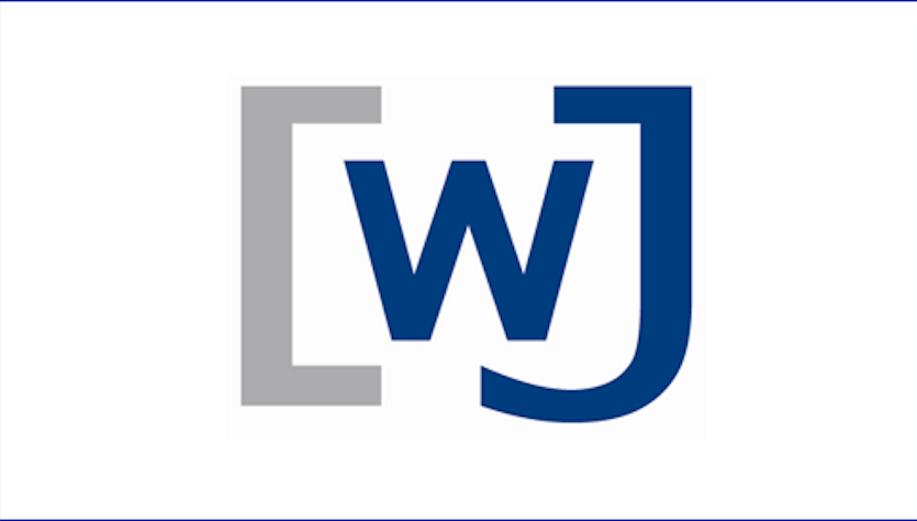 Blue-grey logo shows a W in the middle, flanked by a J